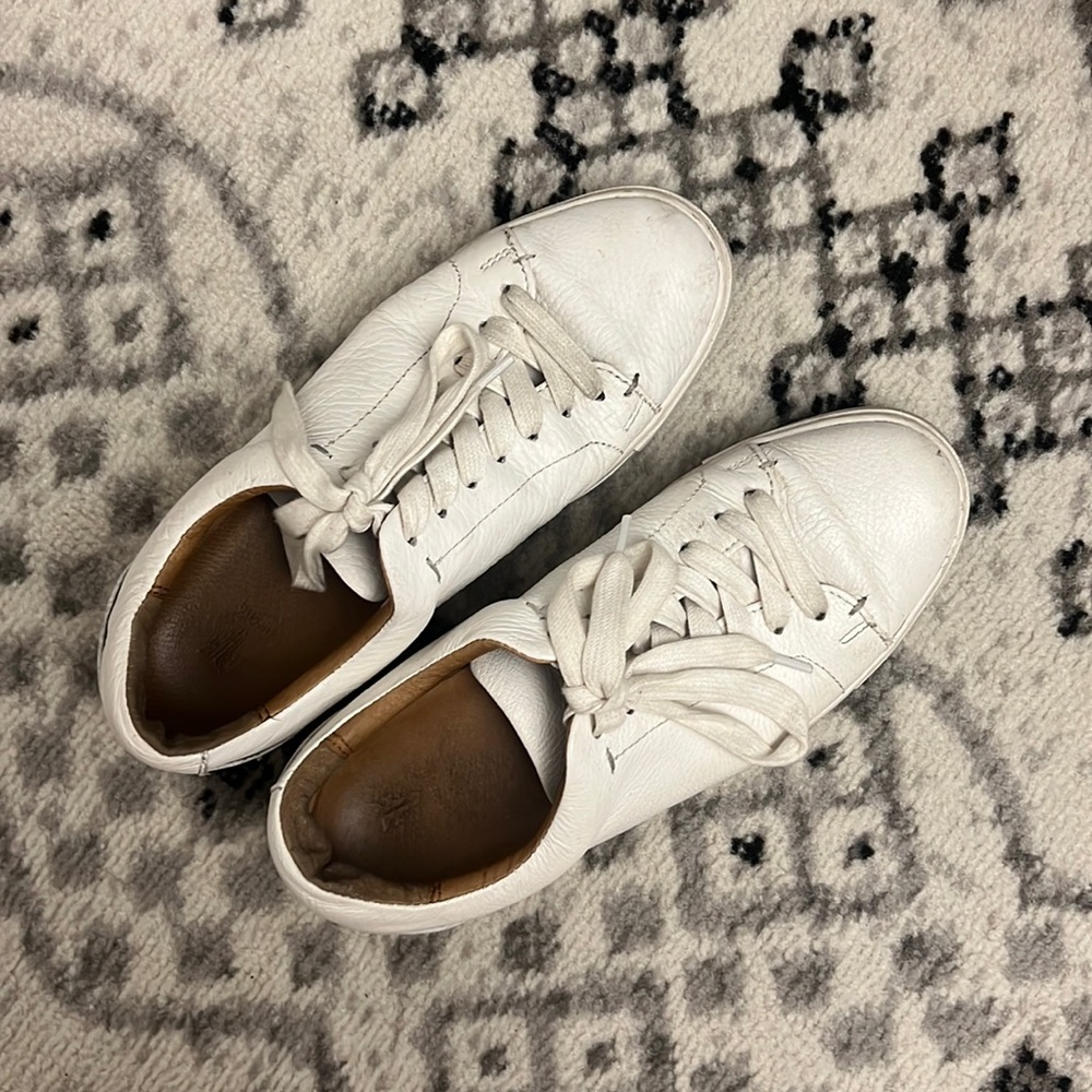 Frye white leather lace up sneakers